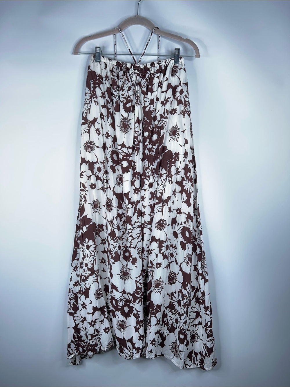 Faithfull the Brand Asturias Midi Dress Brown White Floral Halter Neck Size 2